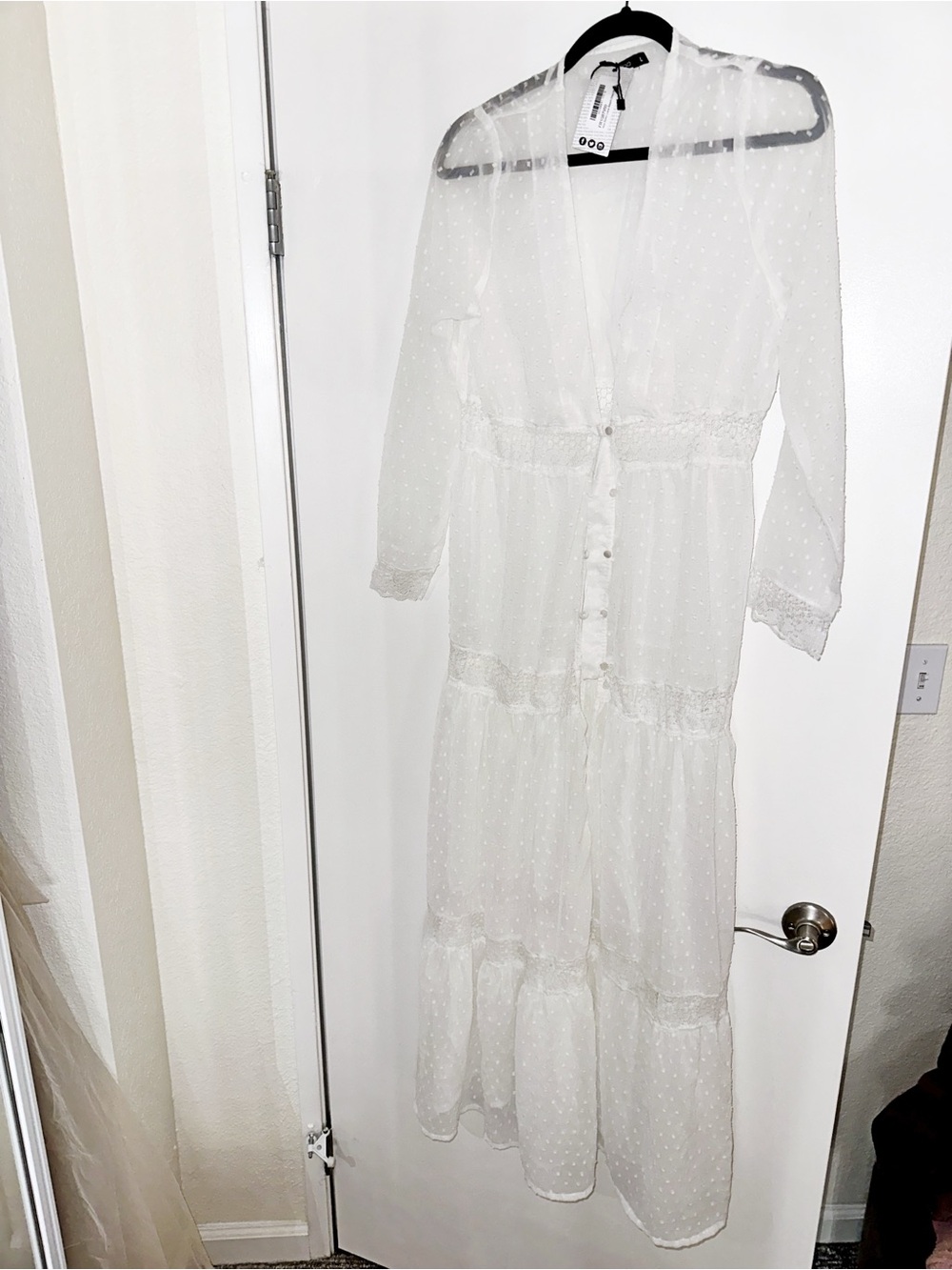 Boohoo White Sheer Swiss Dot Button-Front cover up